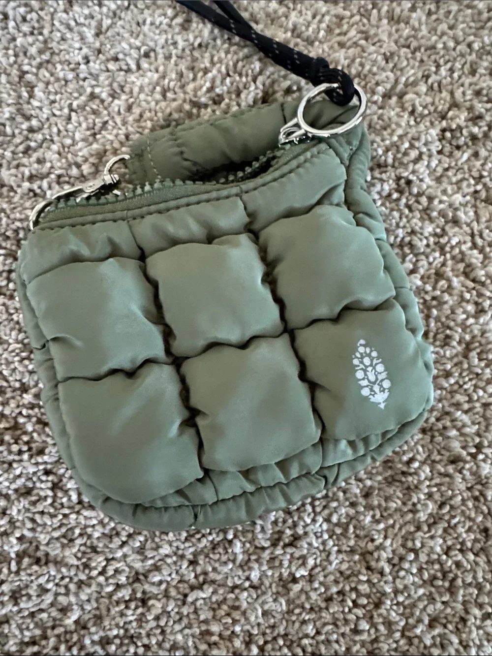 Free People Quilted Olive Green Padded Wristlet Card Holder